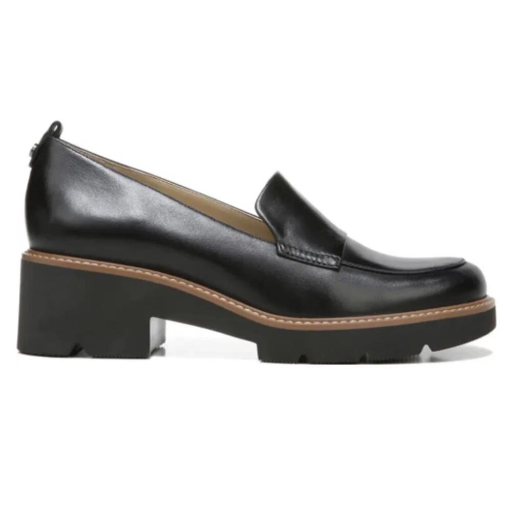 Naturalizer Women's Black Leather Darry Lug Sole Heeled Loafer Size 6.5